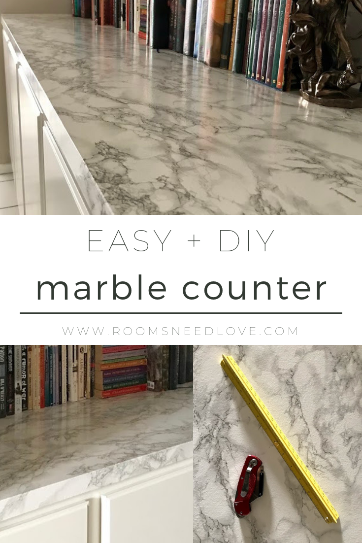 Easy, DIY faux marble counters that you can create in just a few minutes. All you need is contact paper, a straight edge, and a box cutter!