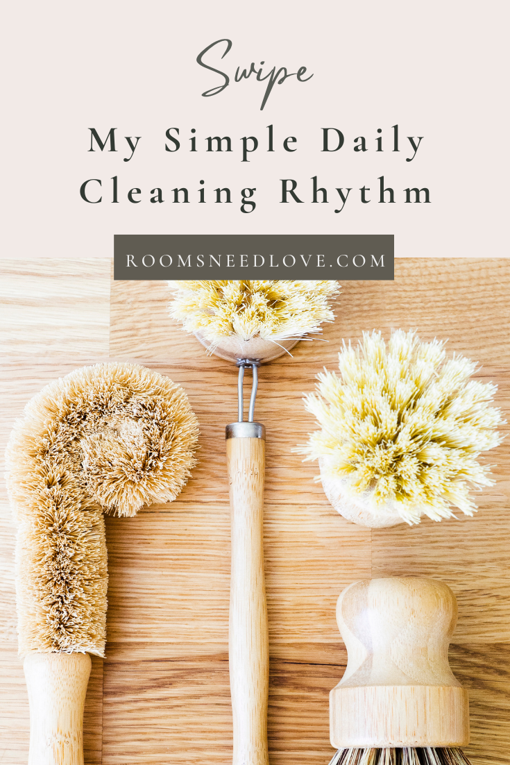 Want to keep your house clean & organized all the time? All you need is a simple daily cleaning rhythm. Swipe my rhythm —no schedule required!