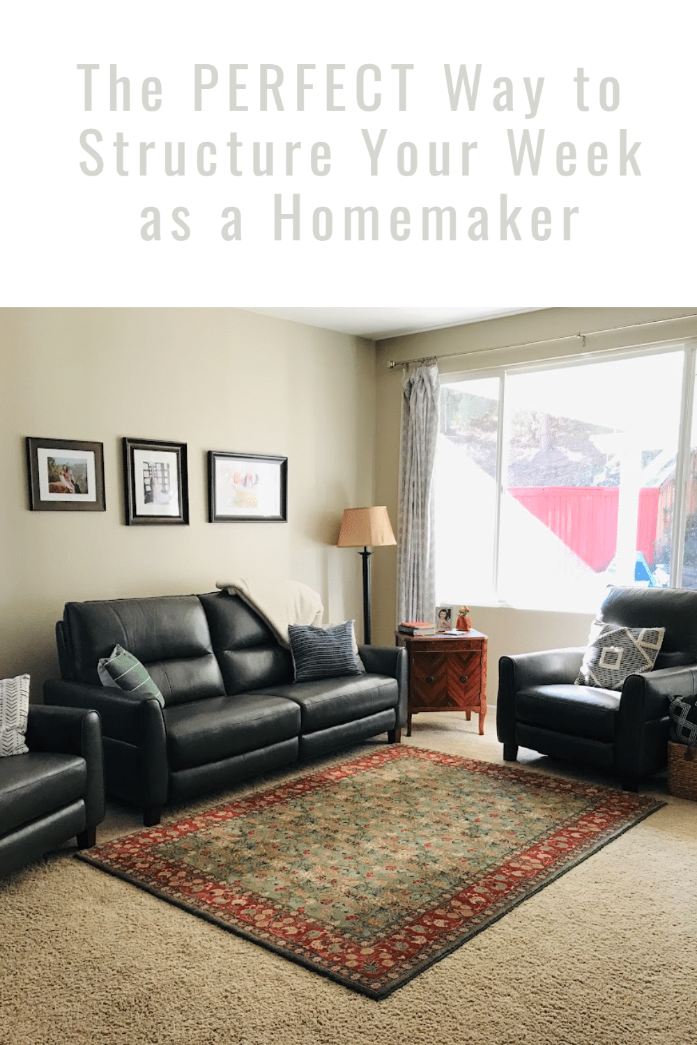 light filled living room with couches & rug