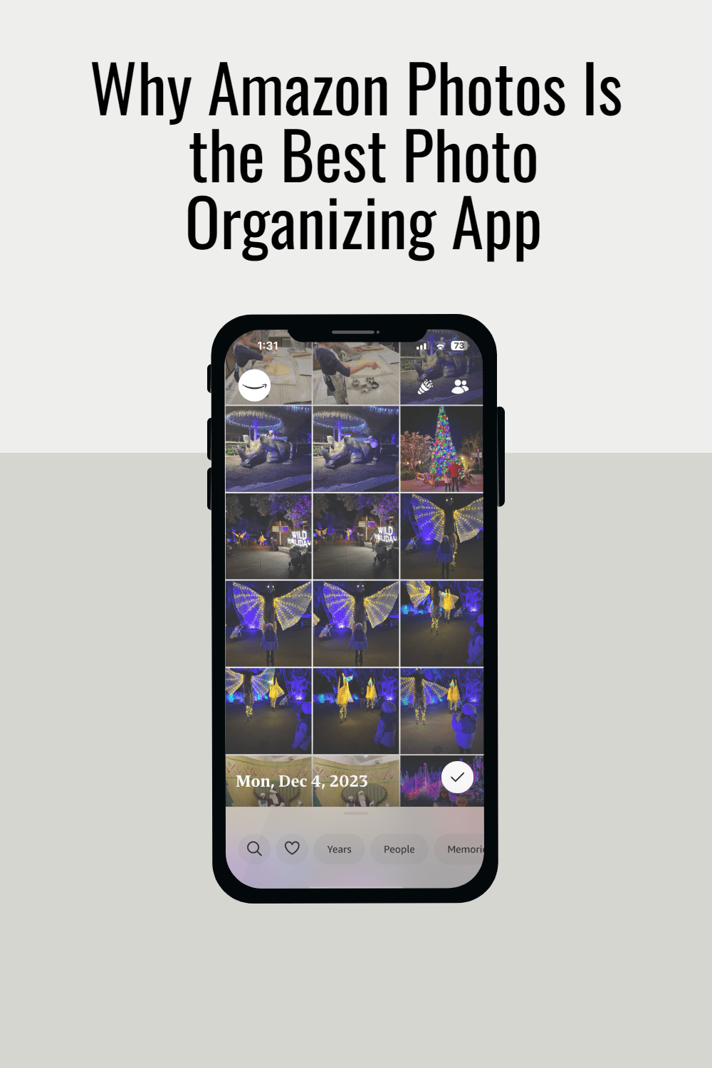 Why Amazon Photos Is the Best Photo Organizing App | Mockup of photos inside Amazon Photos App on iPhone